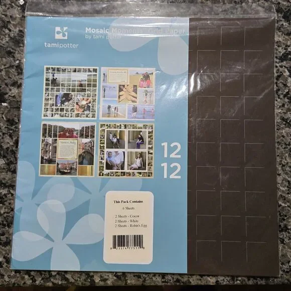Mosaic Moments By TAMI Potter 12x12 Grid Paper Pack - Cocoa,White,Robins Egg NEW - Picture 7 of 7